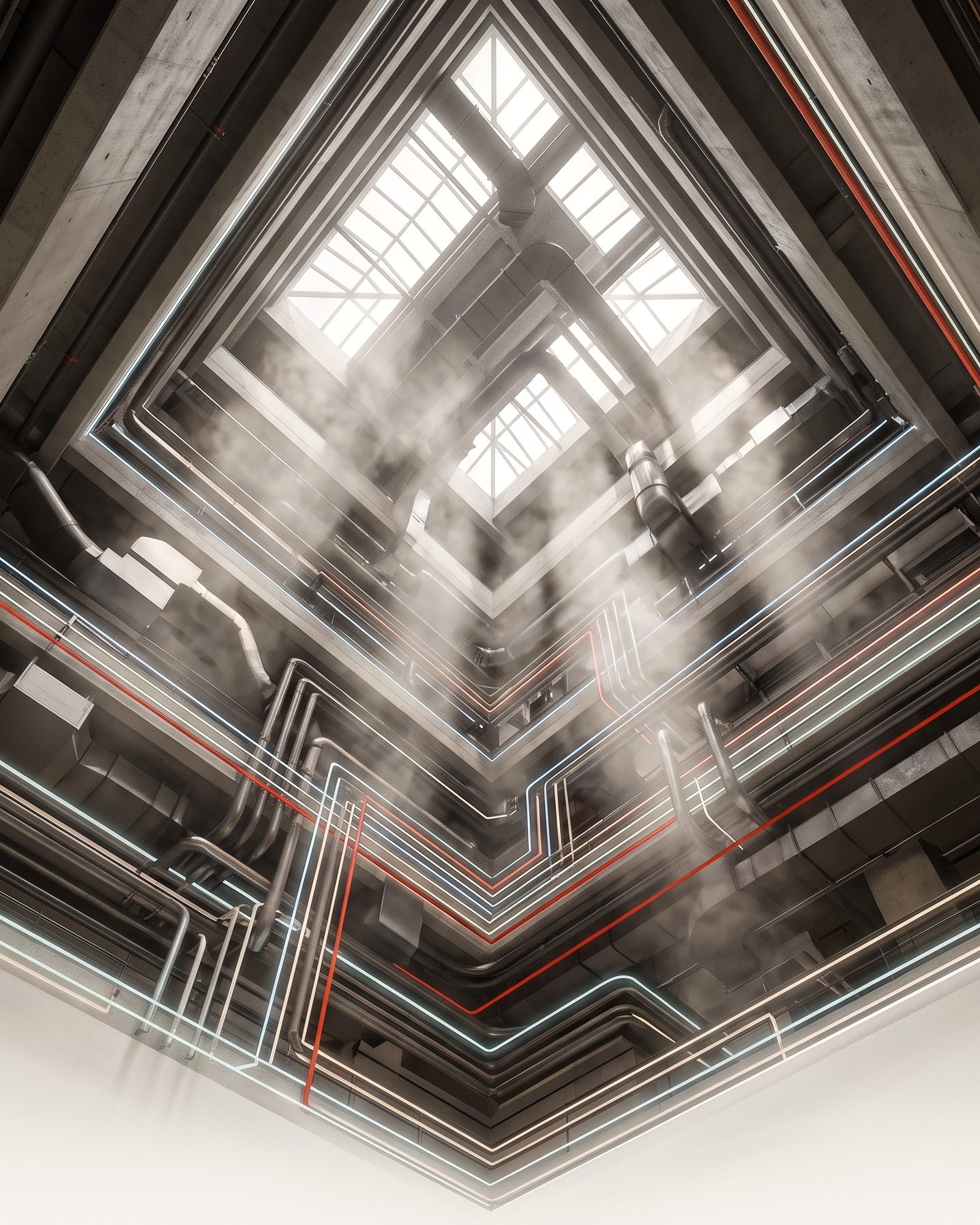 Atrium shaft with building services linework